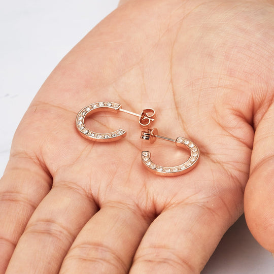 Rose Gold Plated Crystal Edge Hoop Earrings Created With Zircondia® Crystals - Philip Jones Jewellery