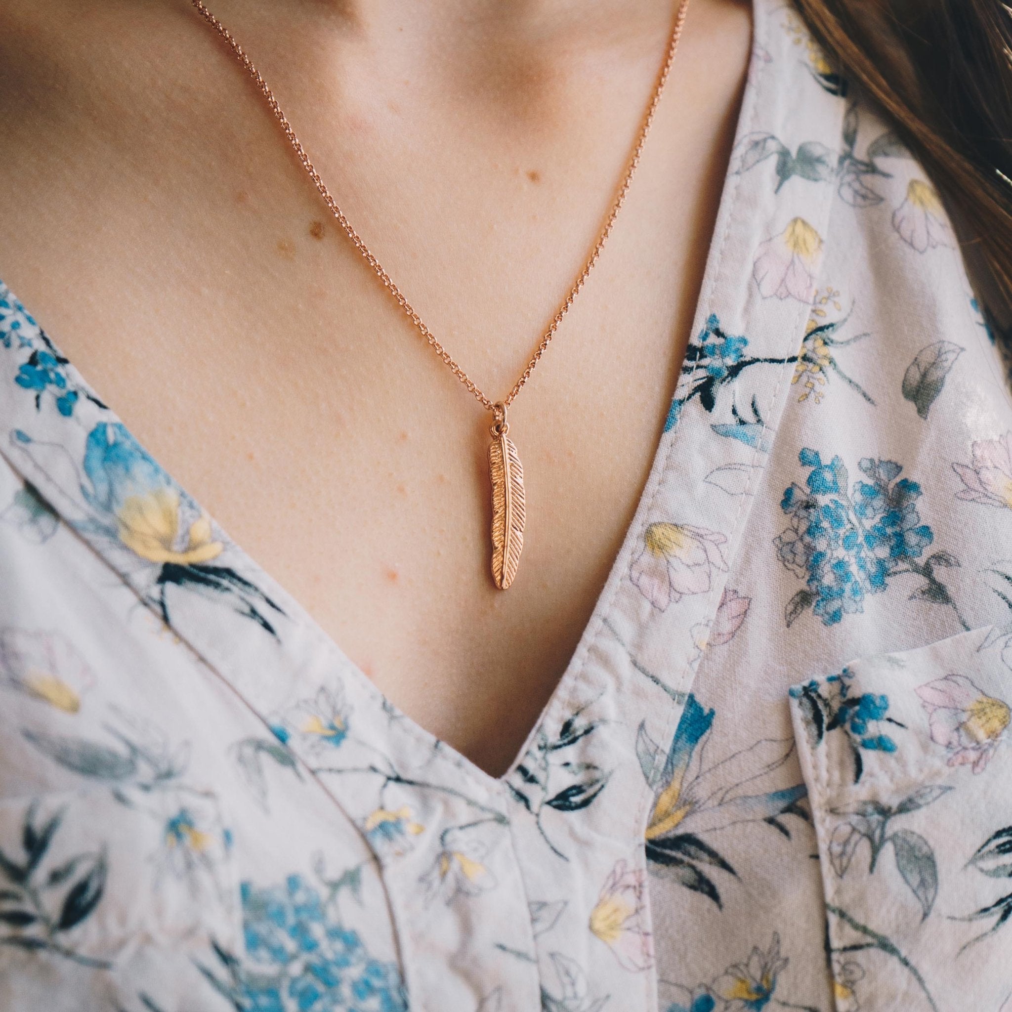 Rose Gold Plated Feather Necklace - Philip Jones Jewellery