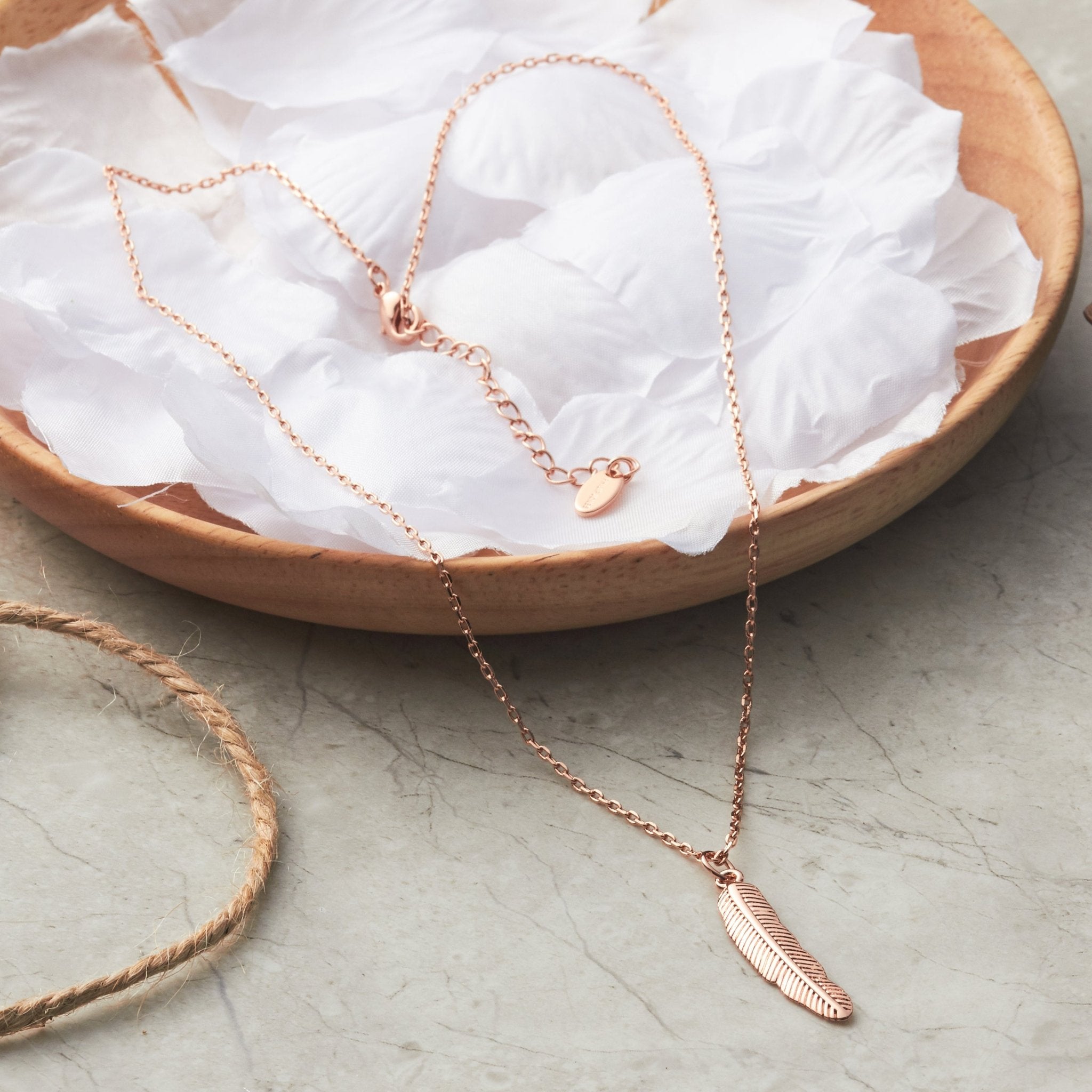 Rose Gold Plated Feather Necklace - Philip Jones Jewellery