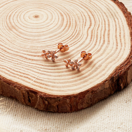 Rose Gold Plated Flower Earrings Created with Zircondia® Crystals - Philip Jones Jewellery