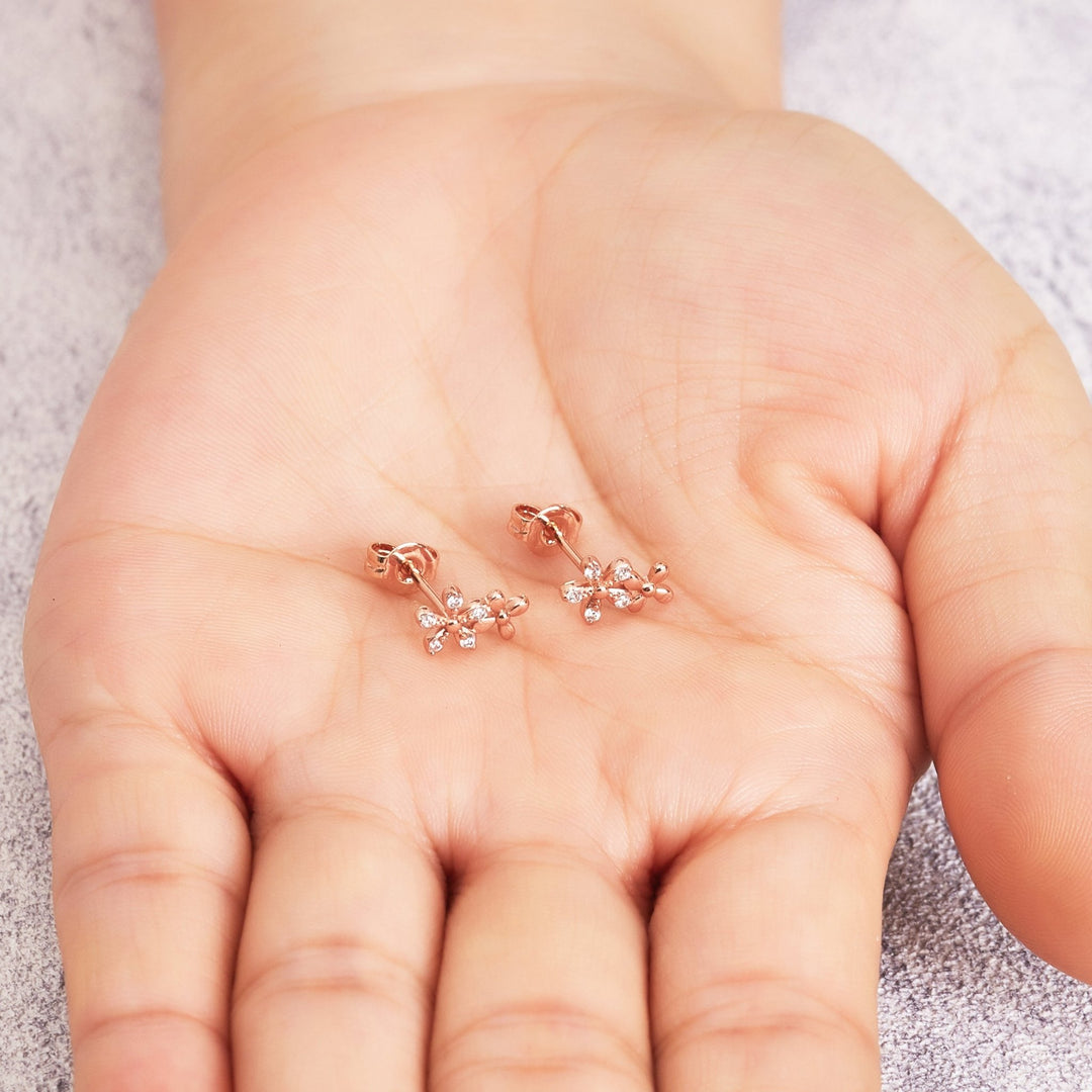 Rose Gold Plated Flower Earrings Created with Zircondia® Crystals - Philip Jones Jewellery