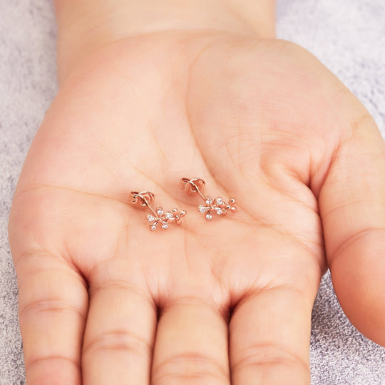 Rose Gold Plated Flower Earrings Created with Zircondia® Crystals - Philip Jones Jewellery
