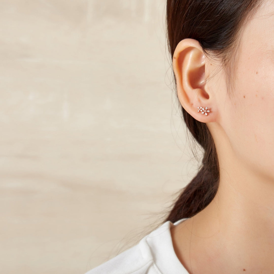Rose Gold Plated Flower Earrings Created with Zircondia® Crystals - Philip Jones Jewellery