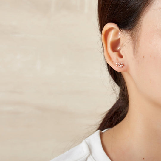 Rose Gold Plated Flower Earrings Created with Zircondia® Crystals - Philip Jones Jewellery