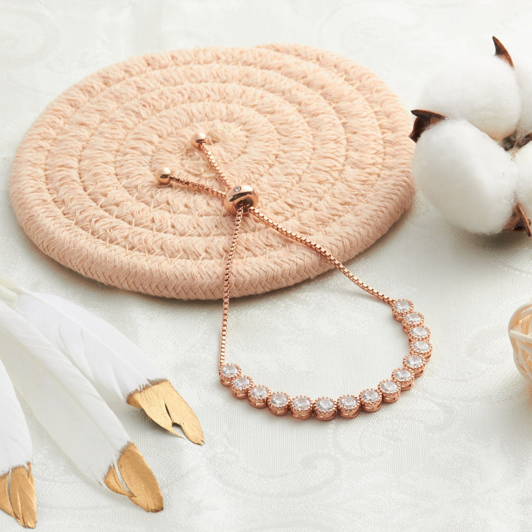 Rose Gold Plated Friendship Bracelet with Zircondia® Crystals - Philip Jones Jewellery