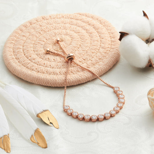 Rose Gold Plated Friendship Bracelet with Zircondia® Crystals - Philip Jones Jewellery