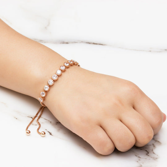 Rose Gold Plated Friendship Bracelet with Zircondia® Crystals - Philip Jones Jewellery
