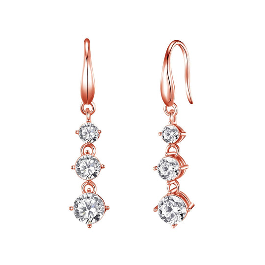 Rose Gold Plated Graduated Drop Earrings Created with Zircondia® Crystals - Philip Jones Jewellery