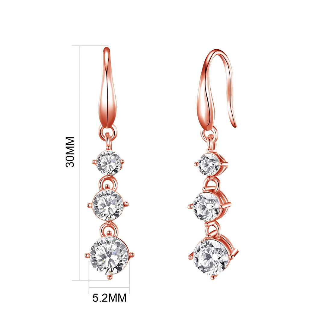 Rose Gold Plated Graduated Drop Earrings Created with Zircondia® Crystals - Philip Jones Jewellery
