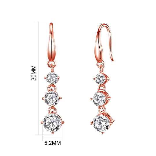 Rose Gold Plated Graduated Drop Earrings Created with Zircondia® Crystals - Philip Jones Jewellery