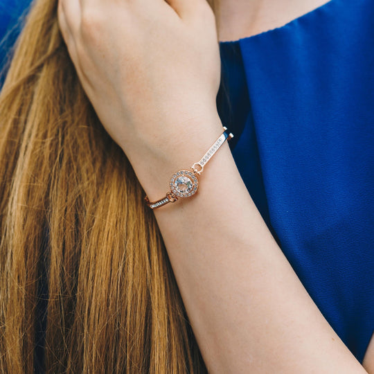 Rose Gold Plated Halo Friendship Bracelet Created with Zircondia® Crystals - Philip Jones Jewellery