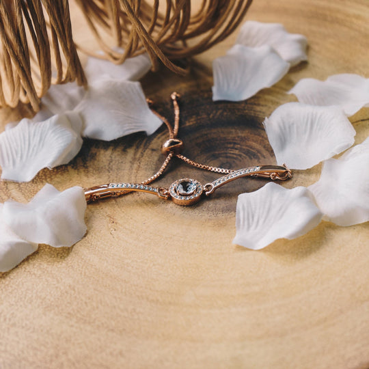 Rose Gold Plated Halo Friendship Bracelet Created with Zircondia® Crystals - Philip Jones Jewellery