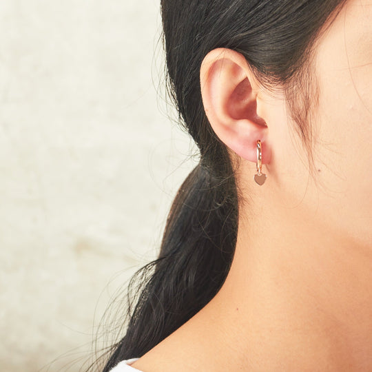Rose Gold Plated Heart Charm Hoop Earrings - Philip Jones Jewellery