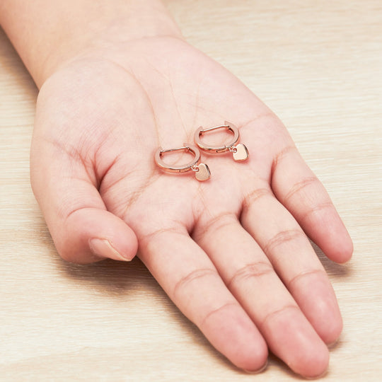Rose Gold Plated Heart Charm Hoop Earrings - Philip Jones Jewellery