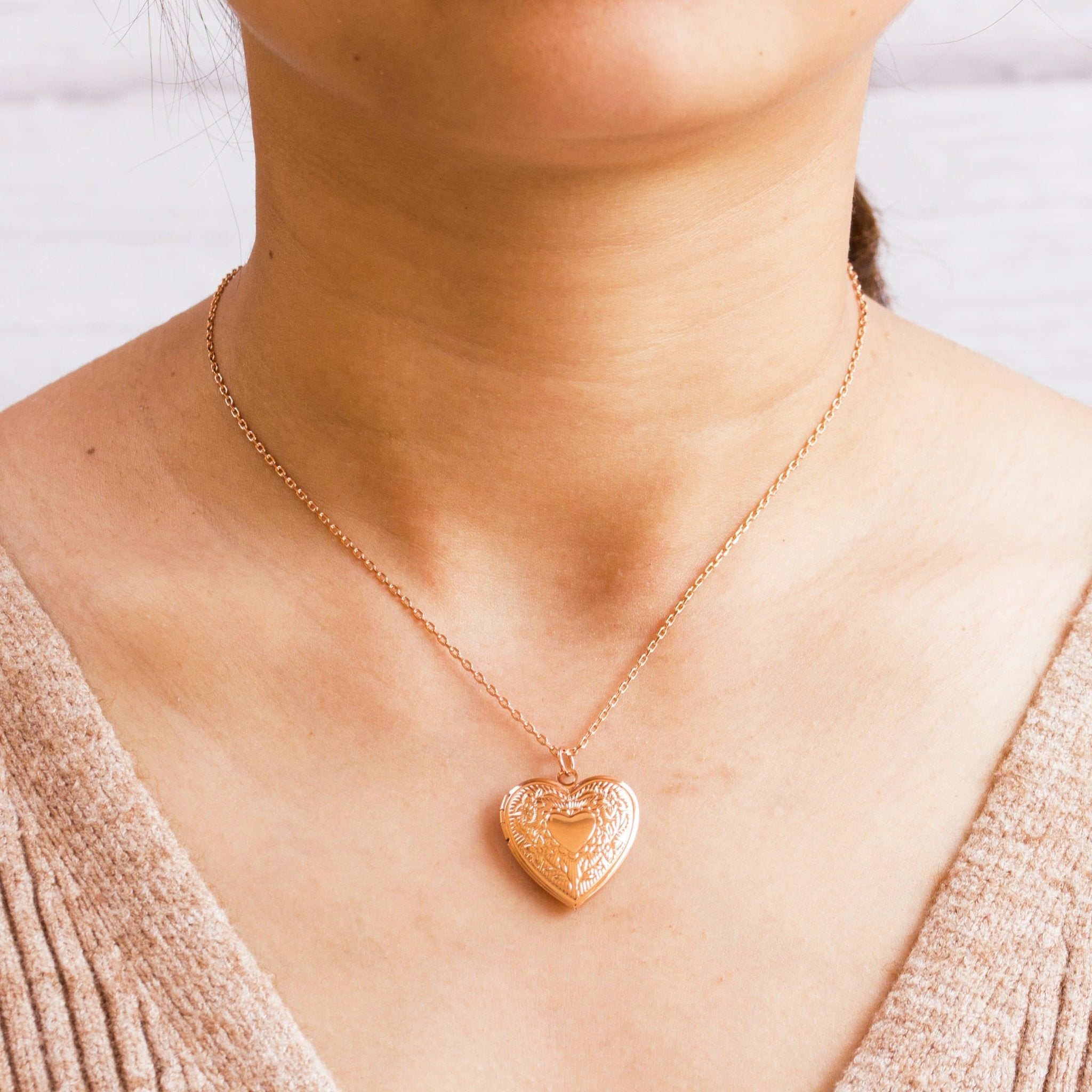 Rose Gold Plated Heart Locket - Philip Jones Jewellery