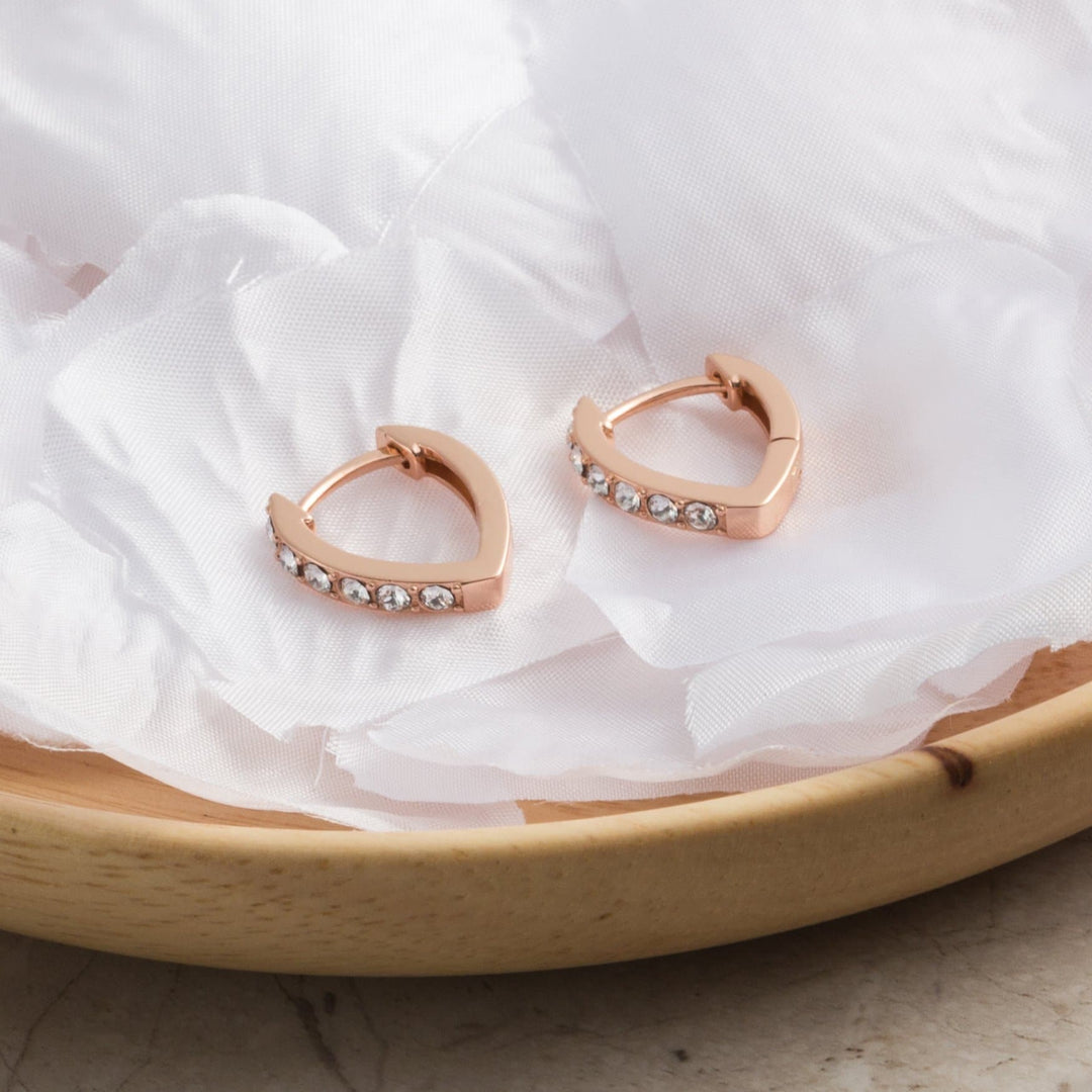 Rose Gold Plated Huggie Hoop Earrings Created with Zircondia® Crystals - Philip Jones Jewellery