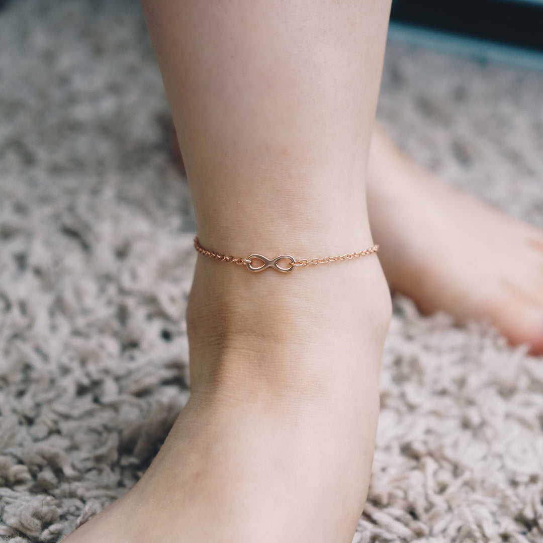 Rose Gold Plated Infinity Anklet Created with Zircondia® Crystals - Philip Jones Jewellery