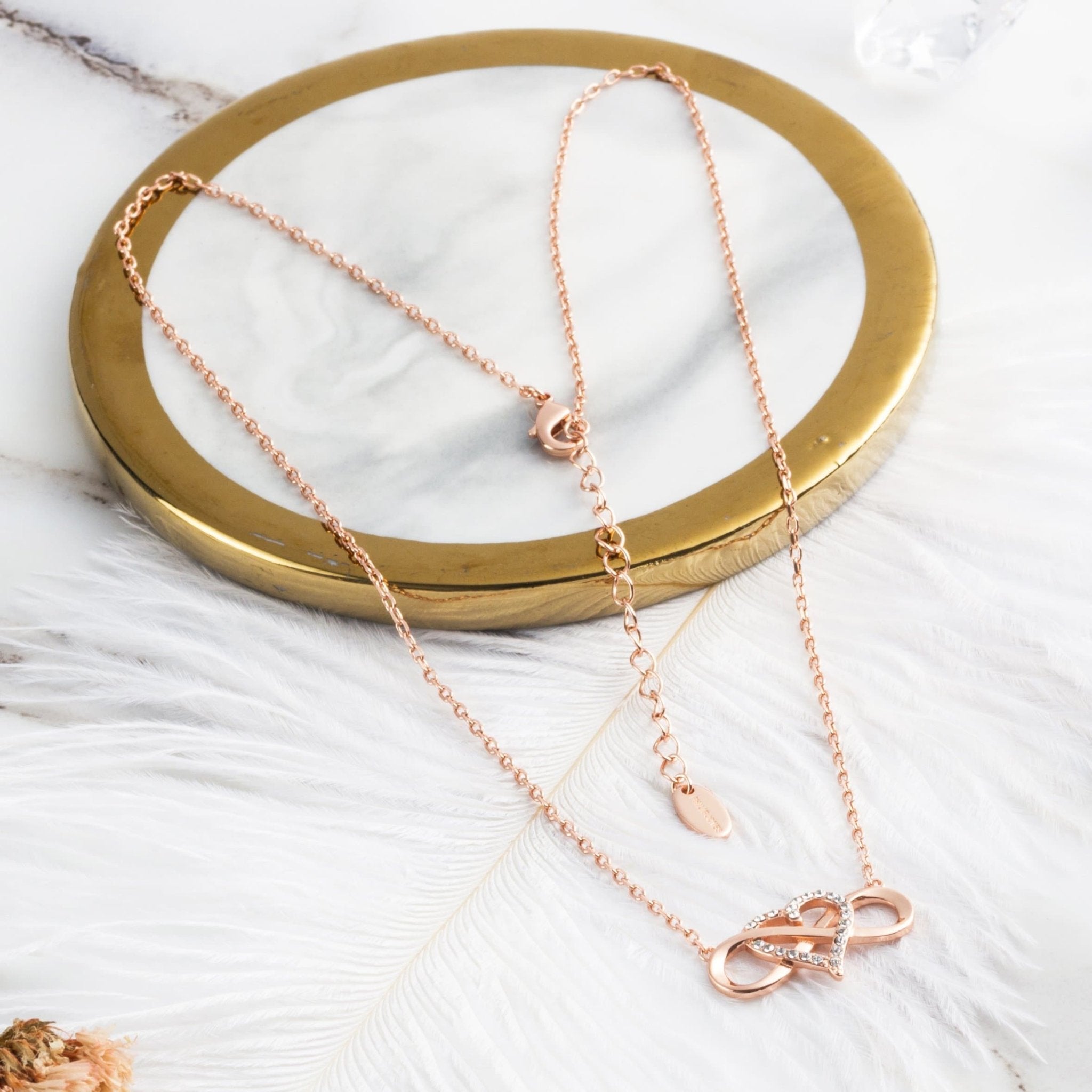 Rose Gold Plated Infinity Heart Necklace Created with Zircondia® Crystals - Philip Jones Jewellery