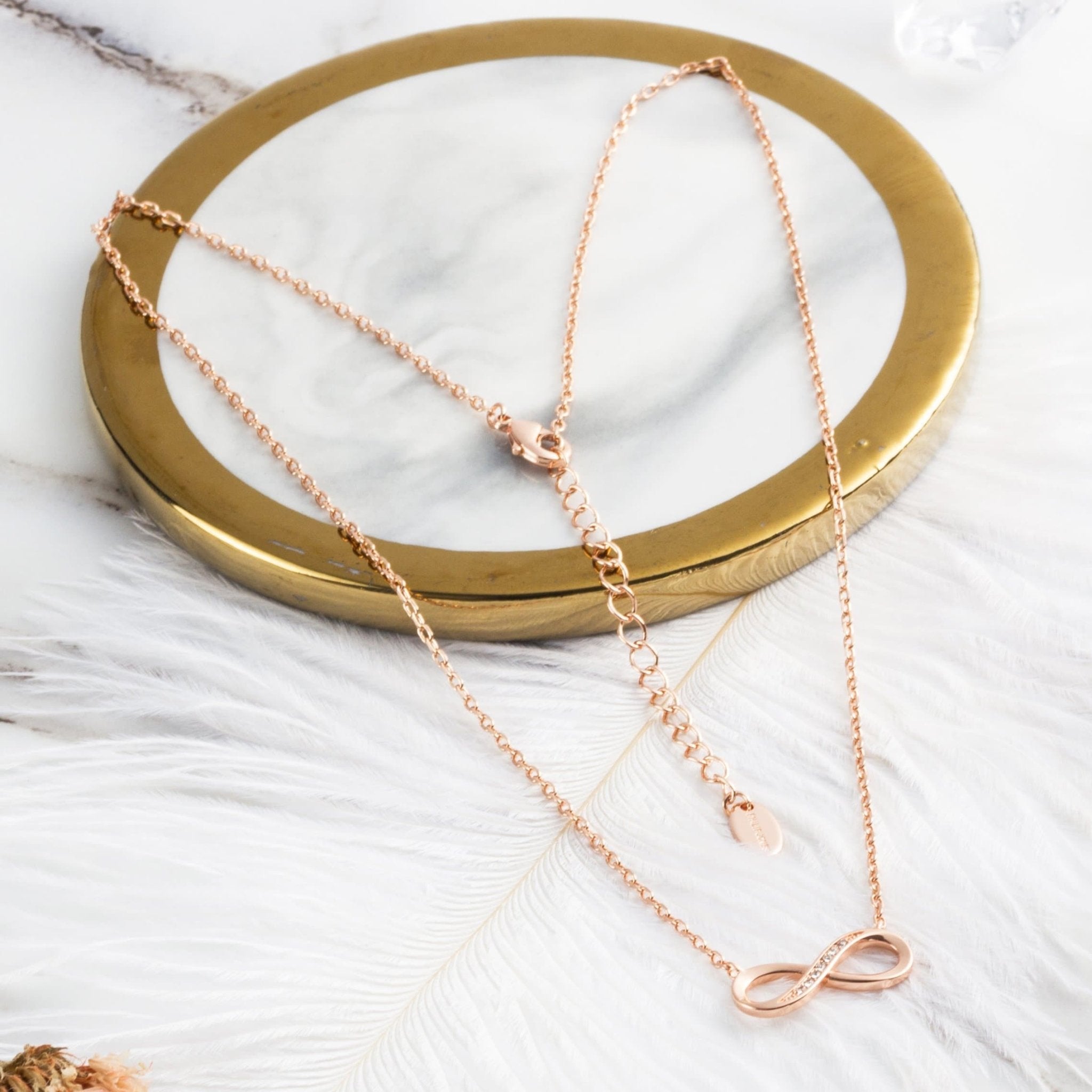 Rose Gold Plated Infinity Pendant Necklace Created with Zircondia® Crystals - Philip Jones Jewellery