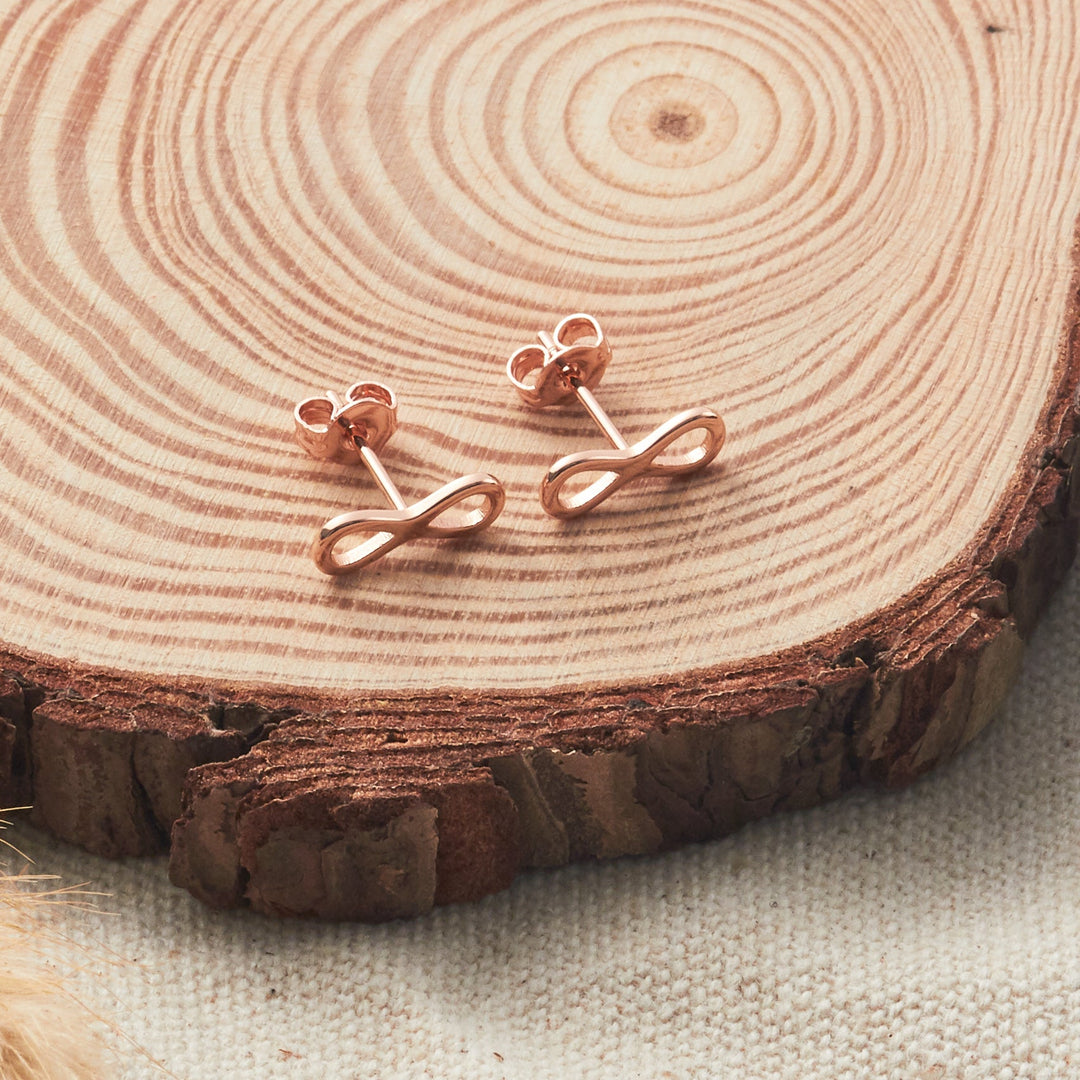 Rose Gold Plated Infinity Stud Earrings - Philip Jones Jewellery