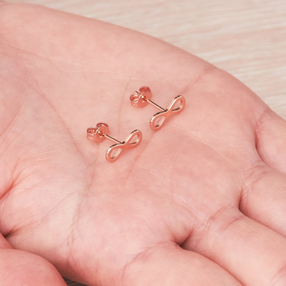Rose Gold Plated Infinity Stud Earrings - Philip Jones Jewellery