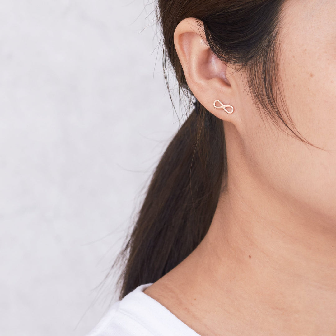 Rose Gold Plated Infinity Stud Earrings - Philip Jones Jewellery