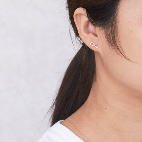 Rose Gold Plated Infinity Stud Earrings - Philip Jones Jewellery