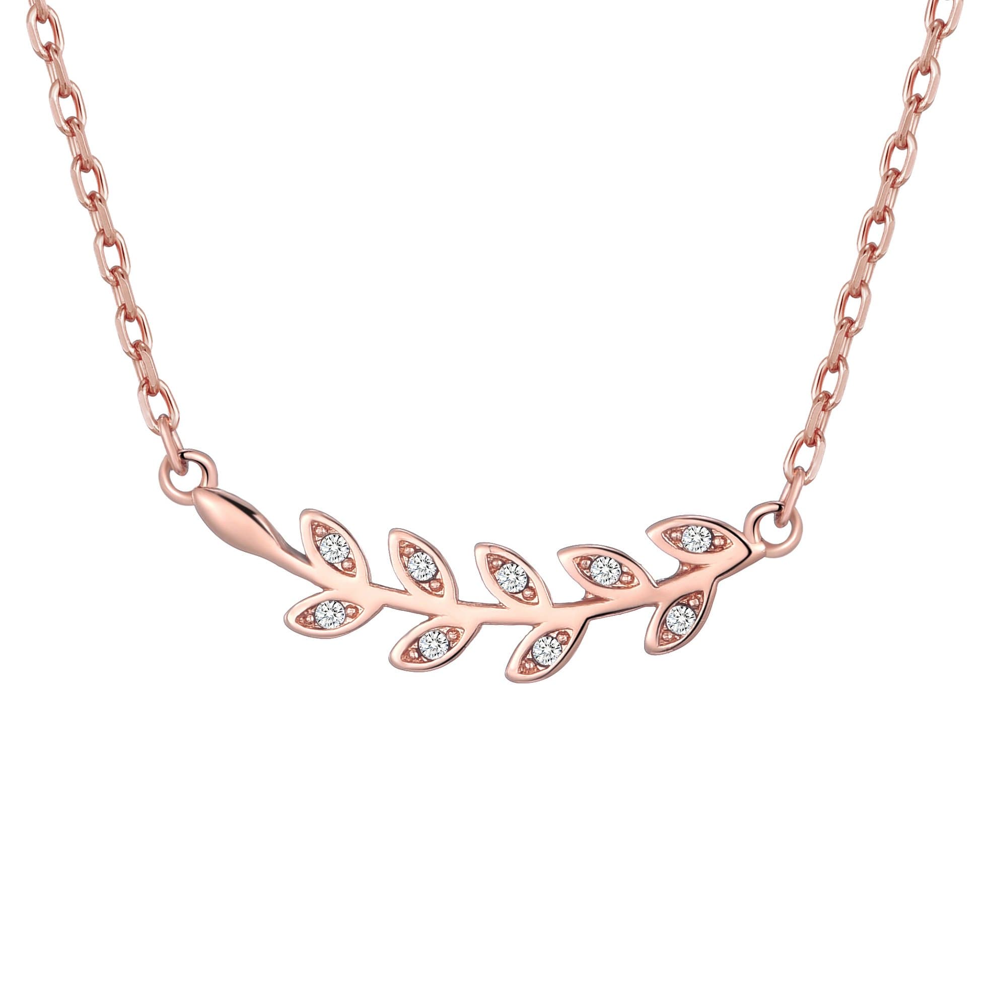 Rose Gold Plated Leaf Necklace Created with Zircondia® Crystals - Philip Jones Jewellery