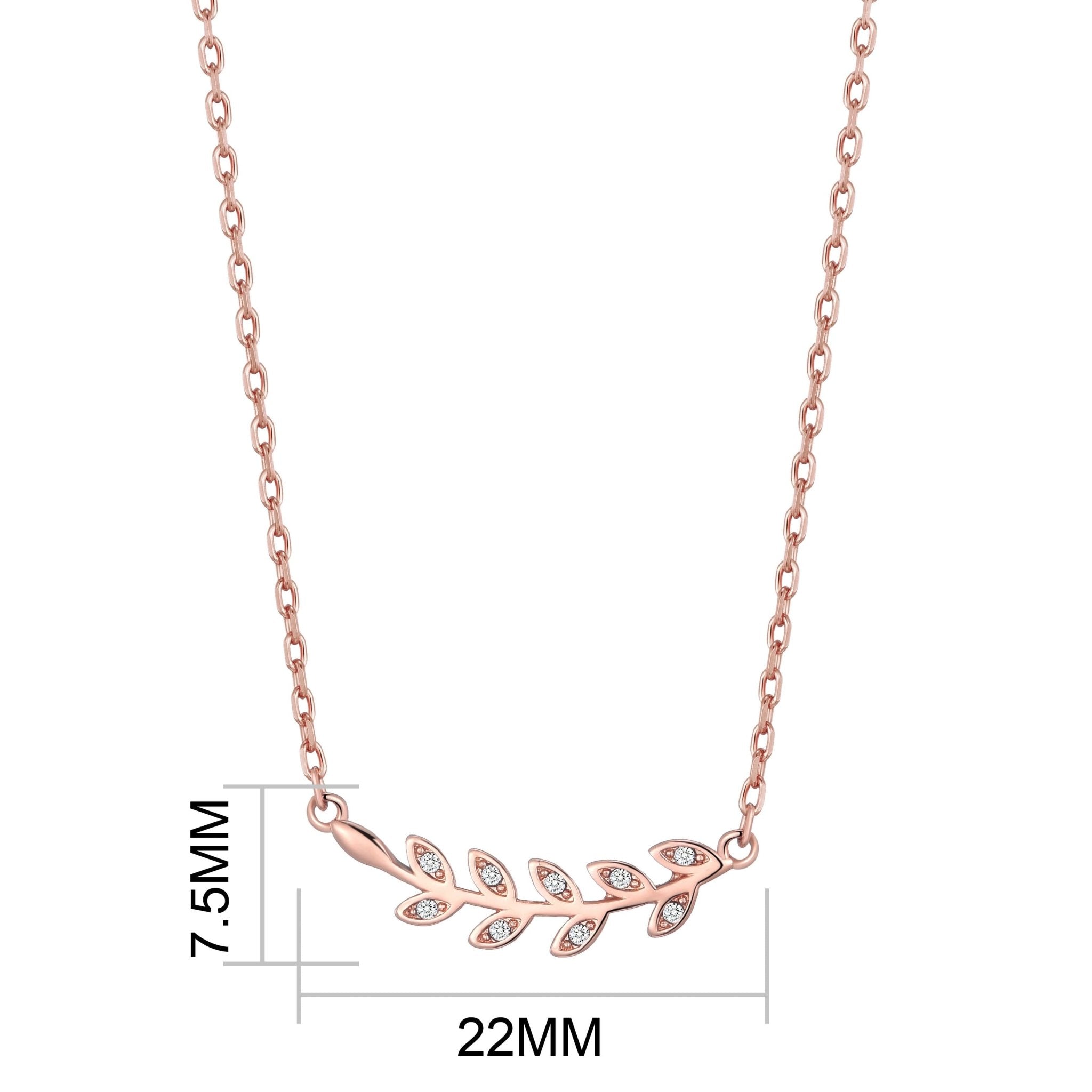 Rose Gold Plated Leaf Necklace Created with Zircondia® Crystals - Philip Jones Jewellery