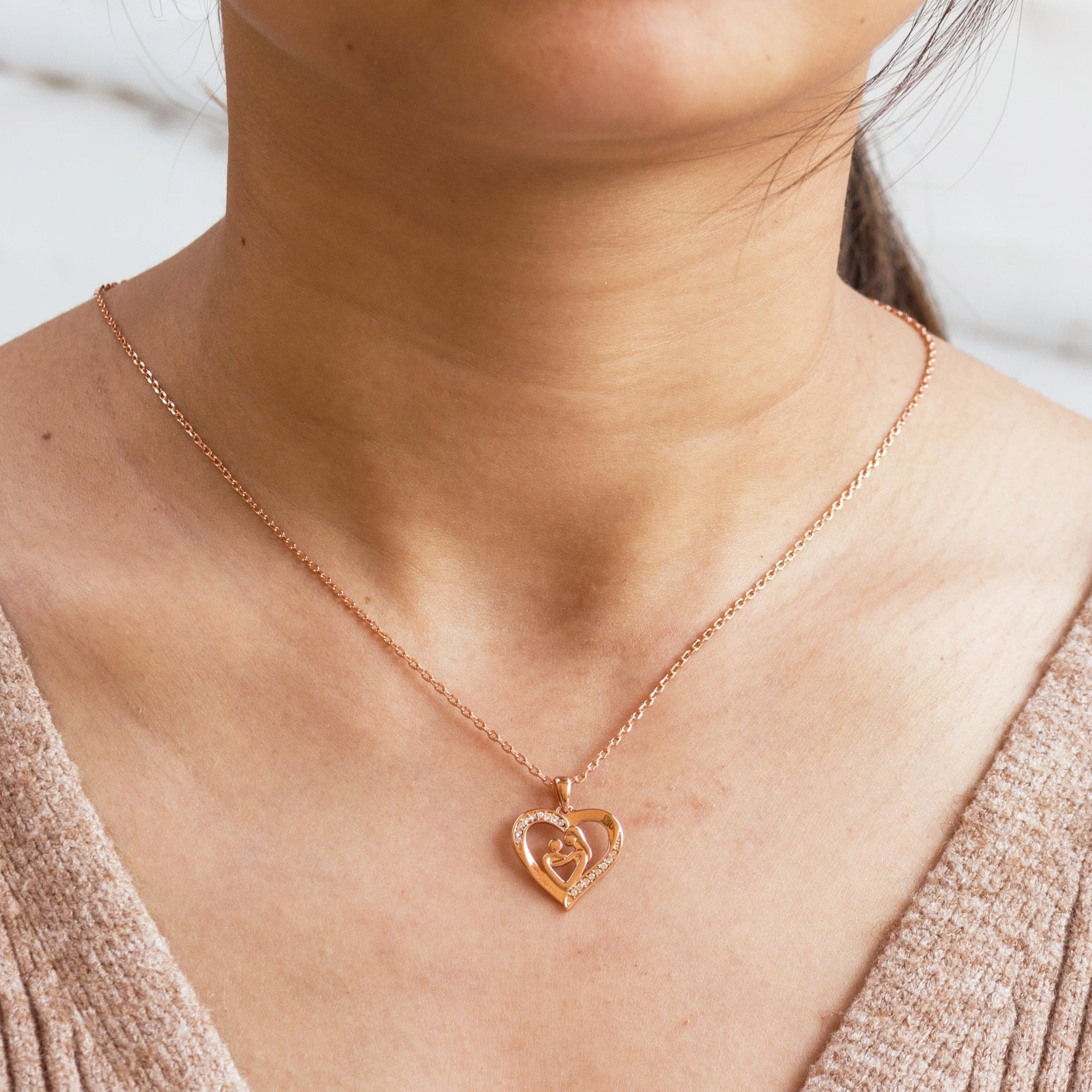 Rose Gold Plated Mother And Child Necklace Created with Zircondia® Crystals - Philip Jones Jewellery