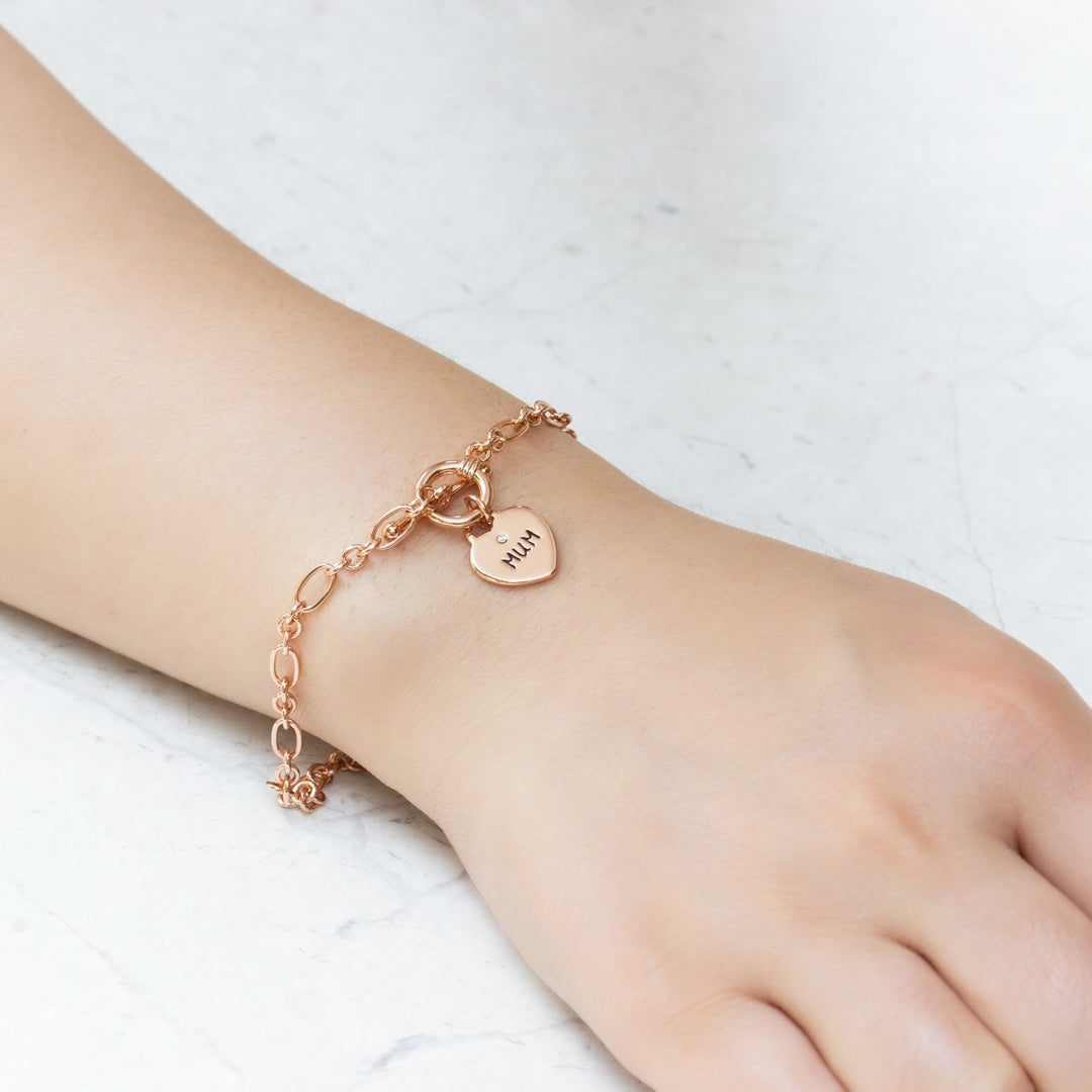 Rose Gold Plated Mum Charm Bracelet Created with Zircondia® Crystals - Philip Jones Jewellery