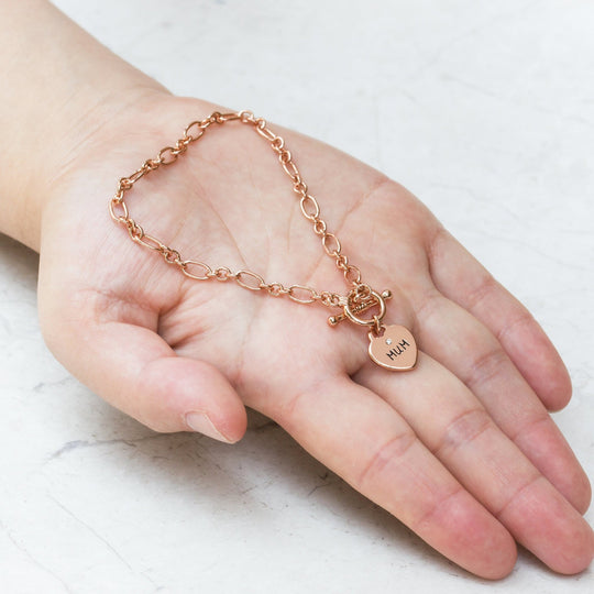 Rose Gold Plated Mum Charm Bracelet Created with Zircondia® Crystals - Philip Jones Jewellery