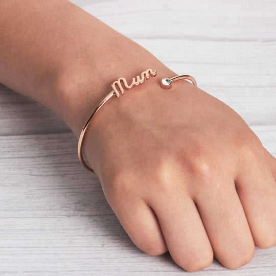 Rose Gold Plated Mum Cuff Bangle Created with Zircondia® Crystals - Philip Jones Jewellery