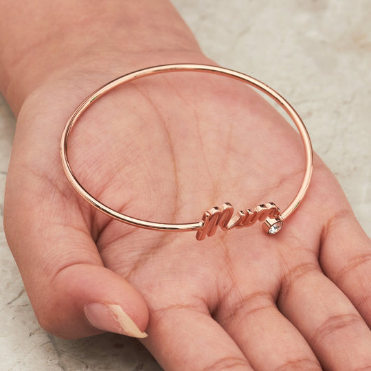 Rose Gold Plated Mum Cuff Bangle Created with Zircondia® Crystals - Philip Jones Jewellery