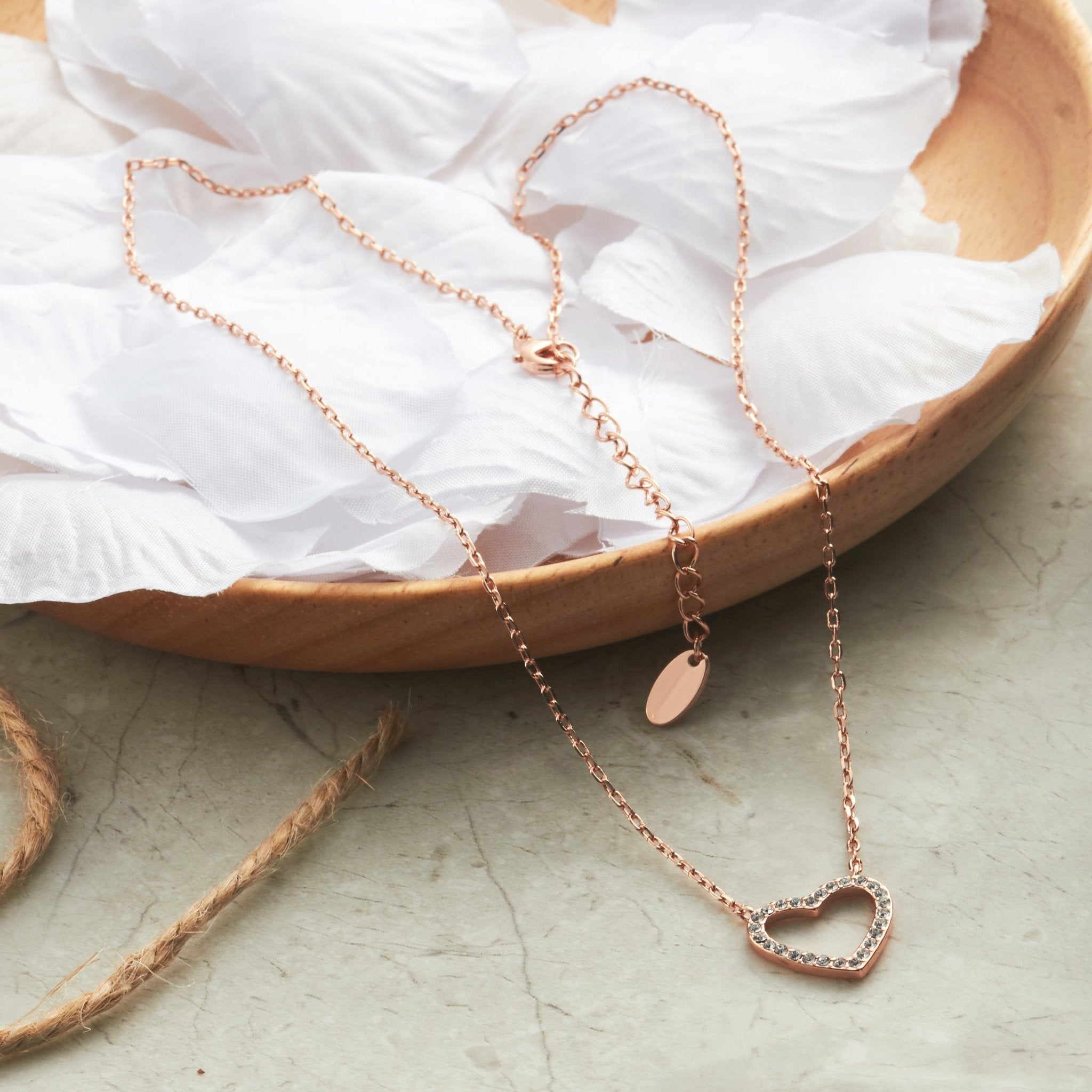 Rose Gold Plated Open Heart Necklace Created with Zircondia® Crystals - Philip Jones Jewellery