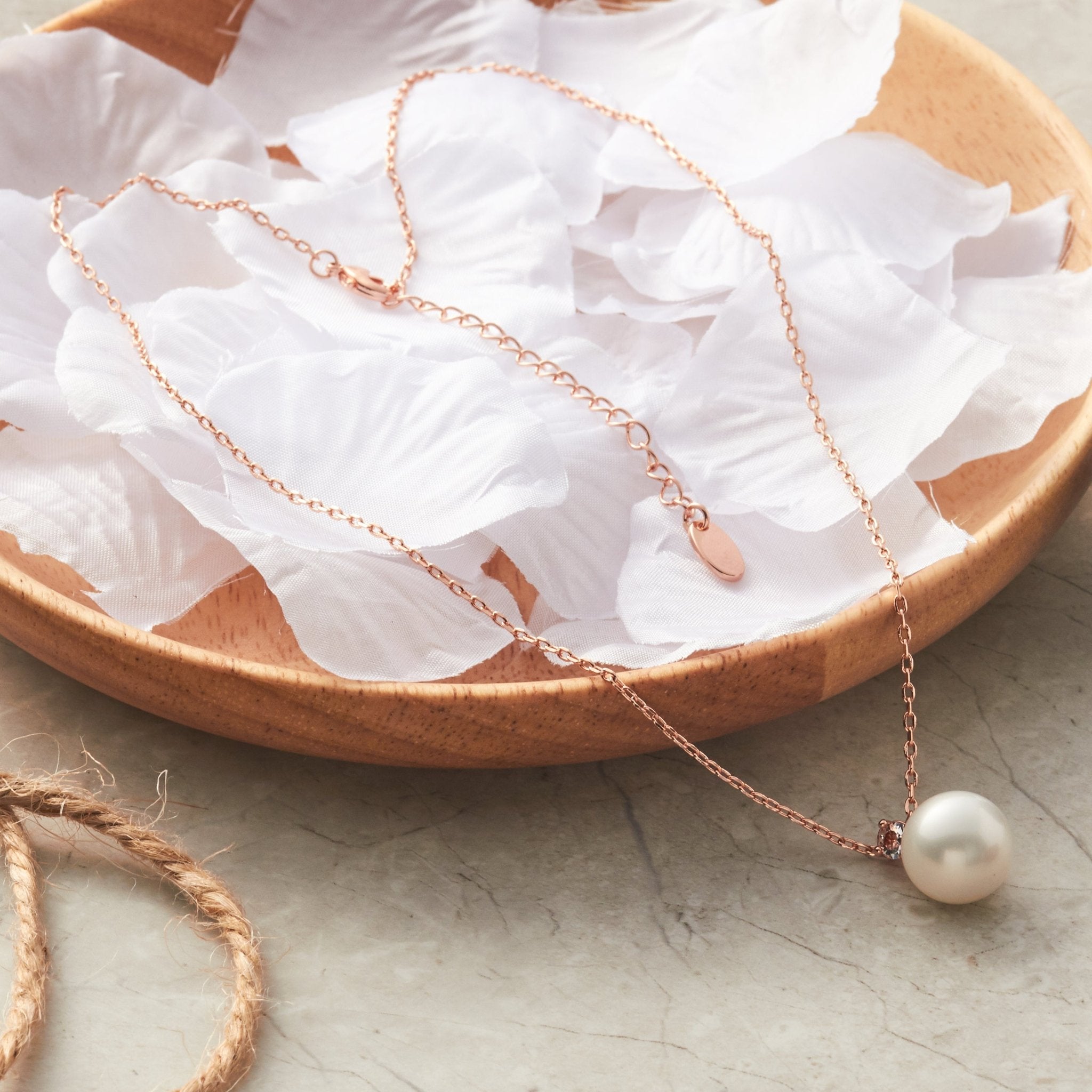 Rose Gold Plated Round Shell Pearl Necklace Created with Zircondia® Crystals - Philip Jones Jewellery