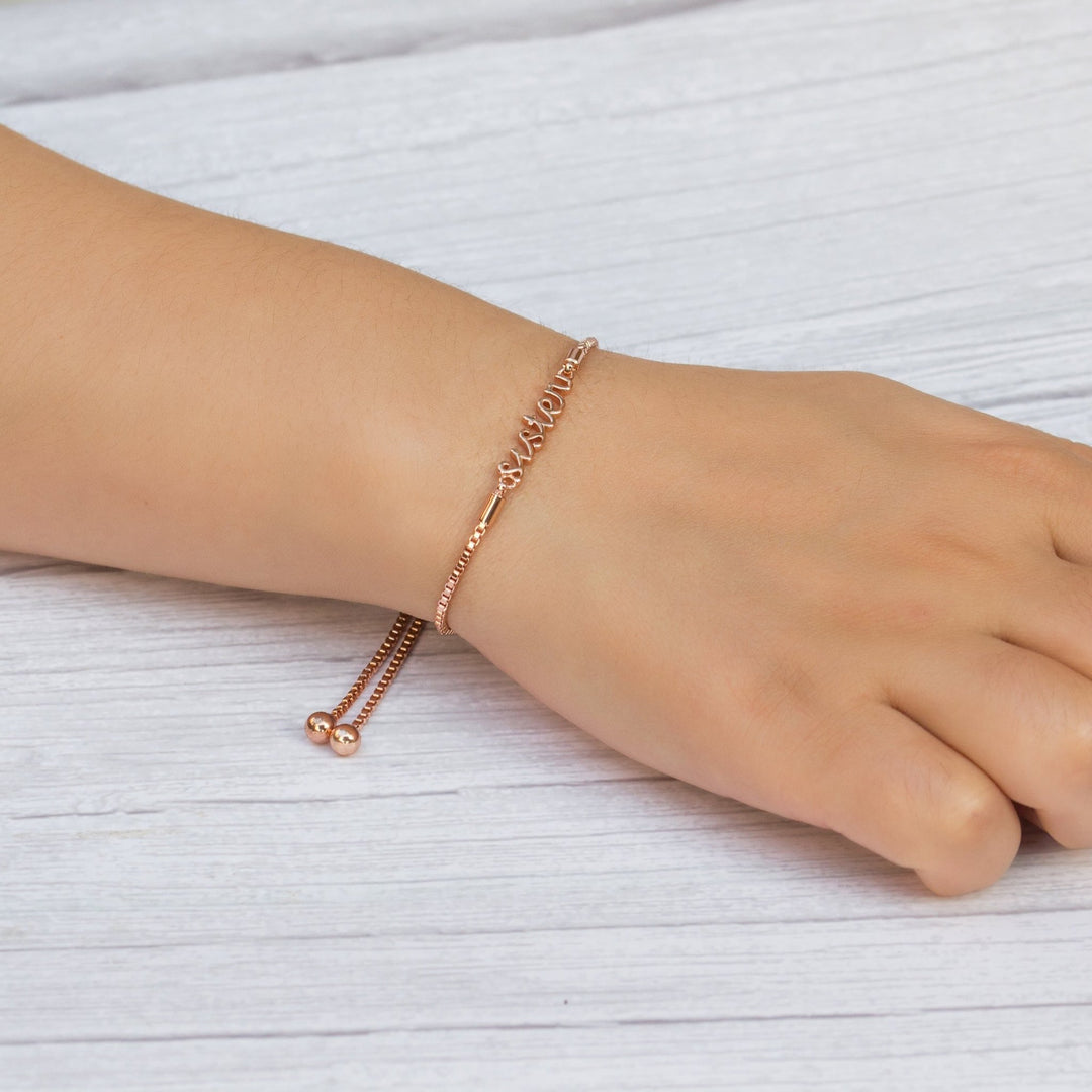Rose Gold Plated Sister Bracelet Created with Zircondia® Crystals - Philip Jones Jewellery