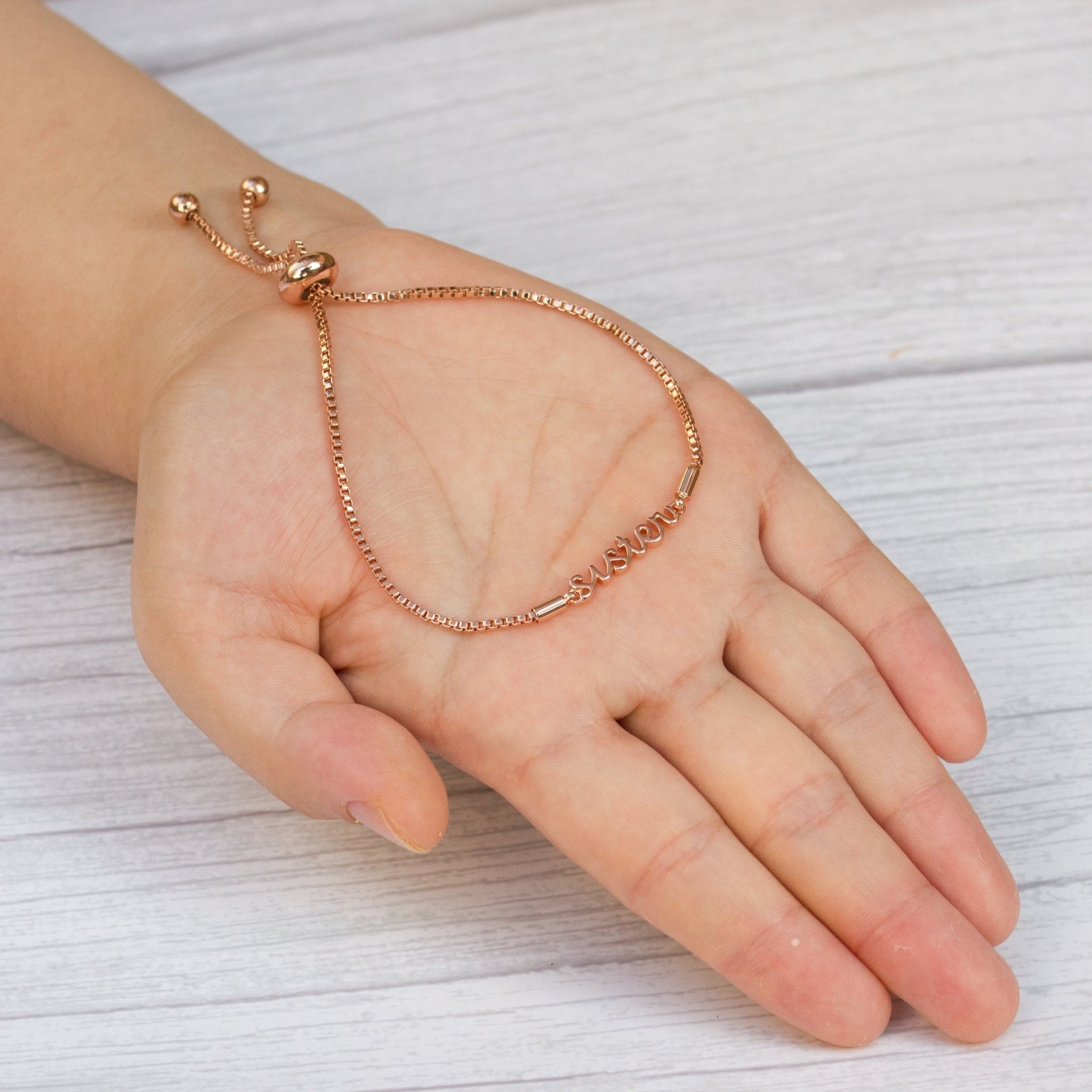 Rose Gold Plated Sister Bracelet with Quote Card Created with Zircondia® Crystals - Philip Jones Jewellery