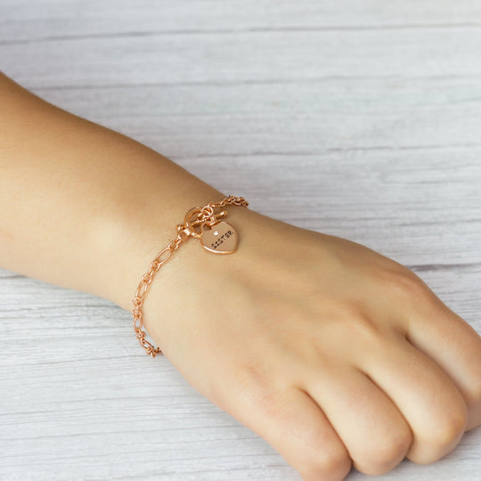 Rose Gold Plated Sister Charm Bracelet Created with Zircondia® Crystals - Philip Jones Jewellery