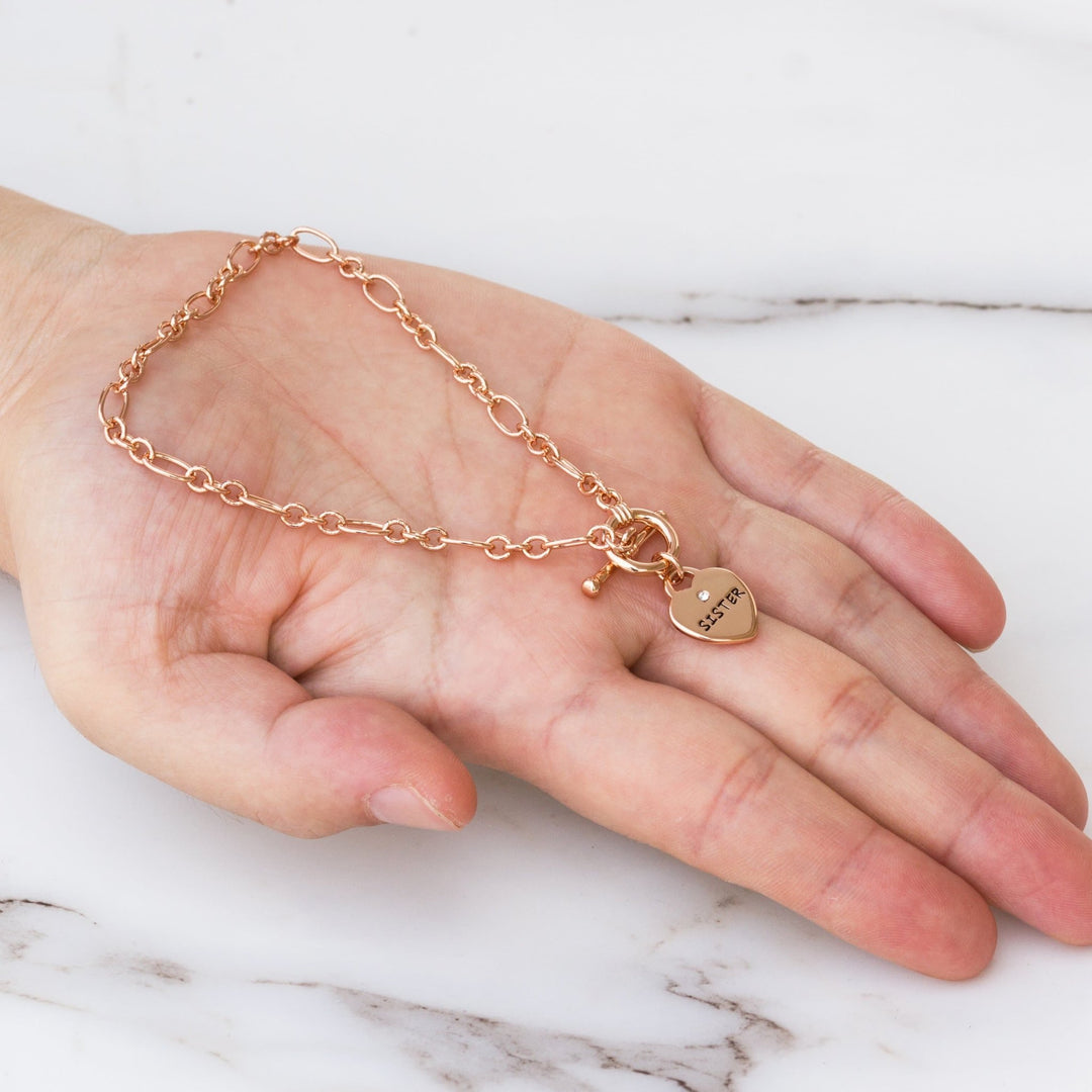 Rose Gold Plated Sister Charm Bracelet Created with Zircondia® Crystals - Philip Jones Jewellery