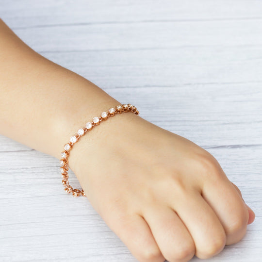 Rose Gold Plated Solitaire Bracelet Created with Zircondia® Crystals - Philip Jones Jewellery