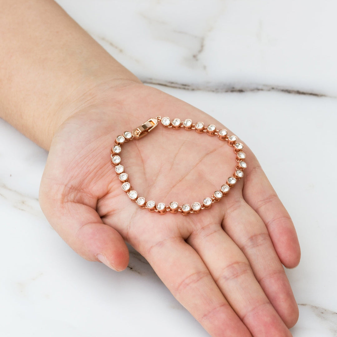 Rose Gold Plated Solitaire Bracelet Created with Zircondia® Crystals - Philip Jones Jewellery