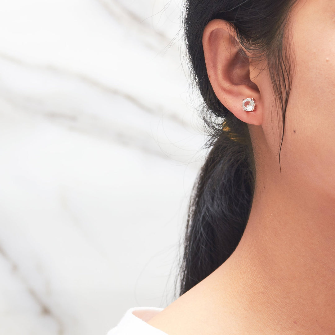 Rose Gold Plated Solitaire Crystal Stud Earrings Created with Zircondia® Crystals - Philip Jones Jewellery