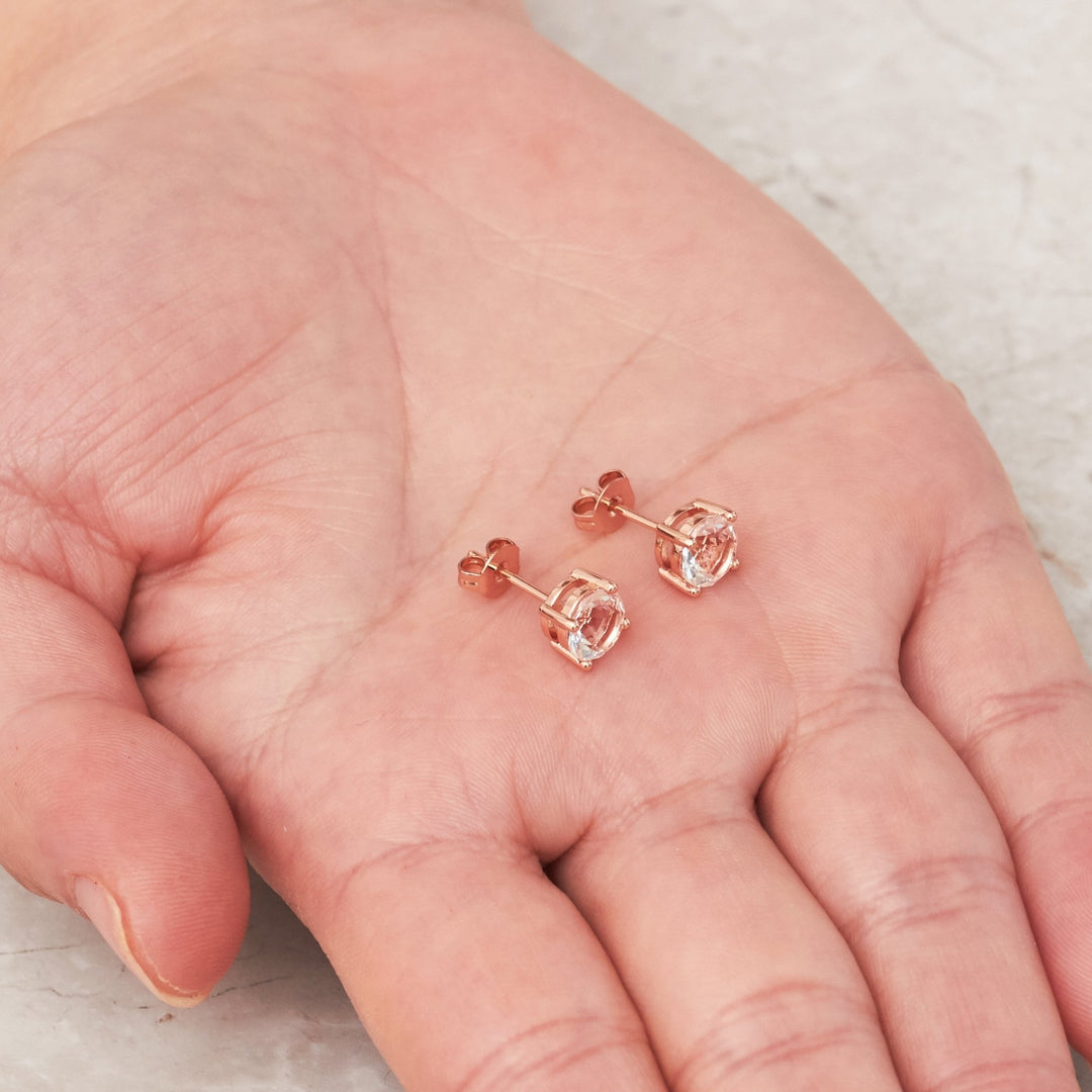 Rose Gold Plated Solitaire Crystal Stud Earrings Created with Zircondia® Crystals - Philip Jones Jewellery