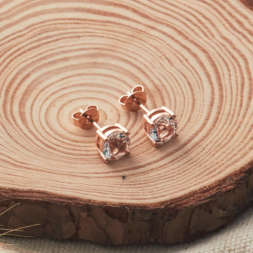Rose Gold Plated Solitaire Crystal Stud Earrings Created with Zircondia® Crystals - Philip Jones Jewellery