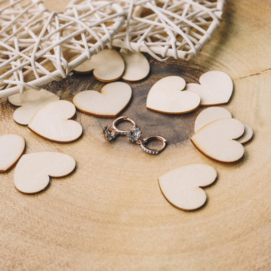 Rose Gold Plated Solitaire Drop Hoop Earrings Created with Zircondia® Crystals - Philip Jones Jewellery