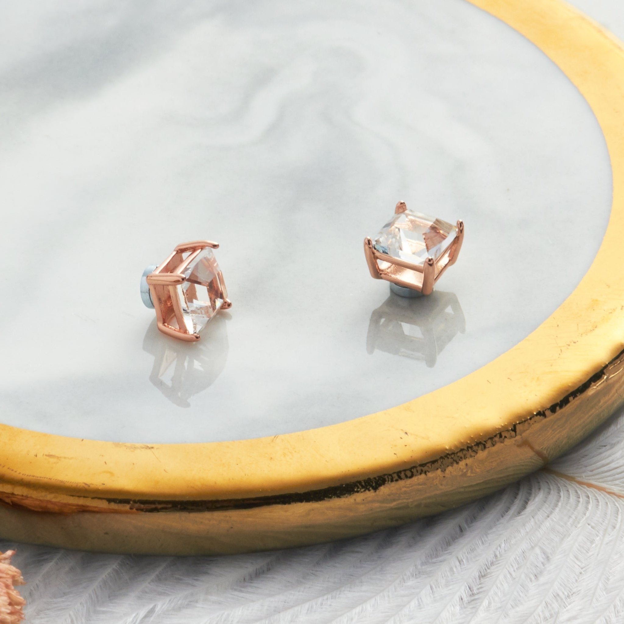 Rose Gold Plated Square Magnetic Clip On Stud Earrings Created with Zircondia® Crystals - Philip Jones Jewellery