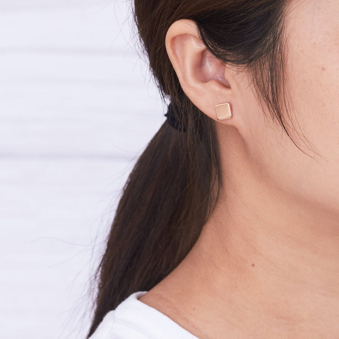 Rose Gold Plated Square Stud Earrings - Philip Jones Jewellery