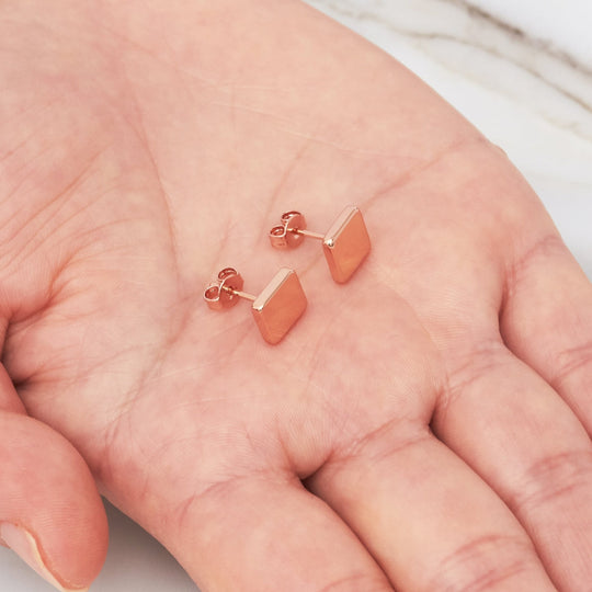 Rose Gold Plated Square Stud Earrings - Philip Jones Jewellery
