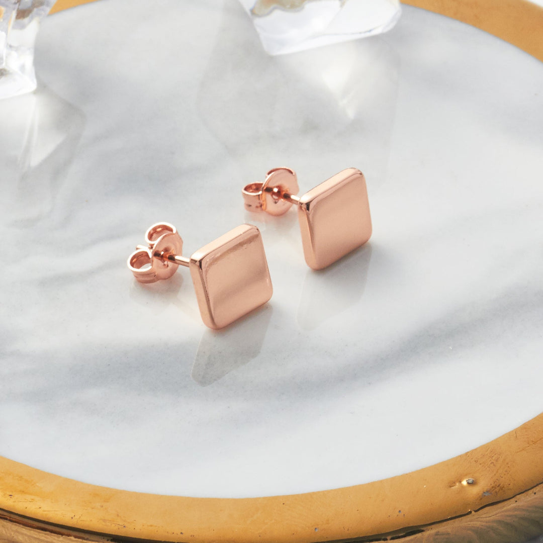 Rose Gold Plated Square Stud Earrings - Philip Jones Jewellery